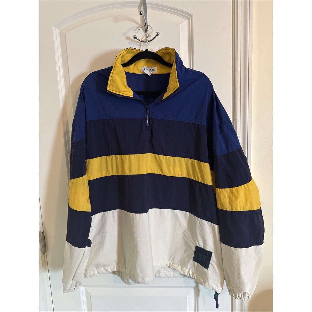 90s Izod Sport Men's Color block 1/4 Zip Windbreaker XL Retro Blue Yellow Cream